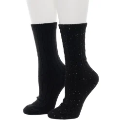 Flecked Pucker Chain Cable/Solid Rib Crew Sock 2-Pack
