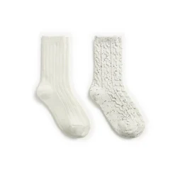 Flecked Pucker Chain Cable/Solid Rib Crew Sock 2-Pack