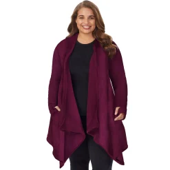 Fleecewear With Stretch Long Sleeve Hooded Wrap PLUS