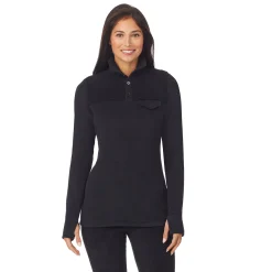 Fleecewear With Stretch Long Sleeve Mock Neck Henley With Sherpa