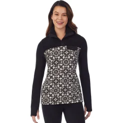 Fleecewear With Stretch Long Sleeve Mock Neck Henley With Sherpa