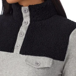 Fleecewear With Stretch Long Sleeve Mock Neck Henley With Sherpa