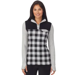 Fleecewear With Stretch Long Sleeve Mock Neck Henley With Sherpa