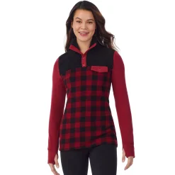 Fleecewear With Stretch Long Sleeve Mock Neck Henley With Sherpa