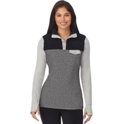 Fleecewear With Stretch Long Sleeve Mock Neck Henley With Sherpa