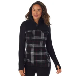 Fleecewear With Stretch Long Sleeve Mock Neck Henley With Sherpa