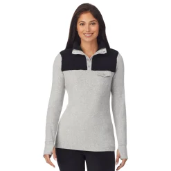 Fleecewear With Stretch Long Sleeve Mock Neck Henley With Sherpa