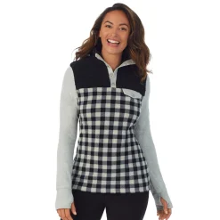 Fleecewear With Stretch Long Sleeve Mock Neck Henley With Sherpa