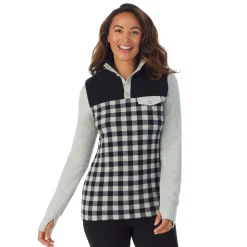 Fleecewear With Stretch Long Sleeve Mock Neck Henley With Sherpa