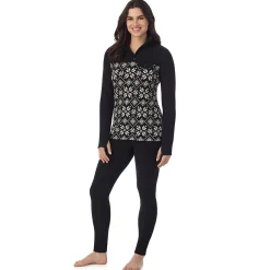 Fleecewear With Stretch Long Sleeve Mock Neck Henley With Sherpa