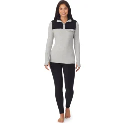 Fleecewear With Stretch Long Sleeve Mock Neck Henley With Sherpa