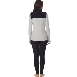 Fleecewear With Stretch Long Sleeve Mock Neck Henley With Sherpa