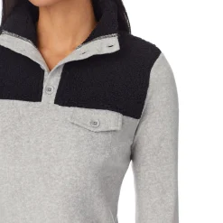 Fleecewear With Stretch Long Sleeve Mock Neck Henley With Sherpa