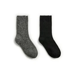 Lace Diamond Texture/Wide Rib Crew Sock 2-Pack