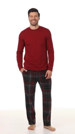 Mens Cabin Fleece Long Sleeve Crew and Pajama Pant 2-Pc Set