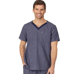 Mens Scrub V-Neck Top with Chest Pocket