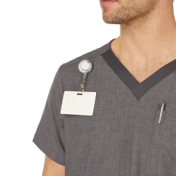 Mens Scrub V-Neck Top with Chest Pocket