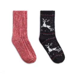 Reindeer Birdseye/Twist Rib Crew Sock 2 Pack