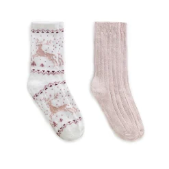 Reindeer Birdseye/Twist Rib Crew Sock 2 Pack