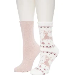 Reindeer Birdseye/Twist Rib Crew Sock 2 Pack