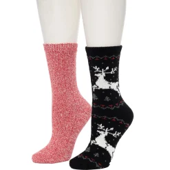 Reindeer Birdseye/Twist Rib Crew Sock 2 Pack