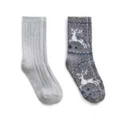 Reindeer Birdseye/Twist Rib Crew Sock 2 Pack