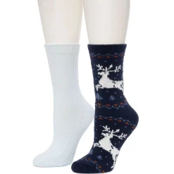 Reindeer Birdseye/Twist Rib Crew Sock 2 Pack
