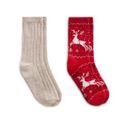 Reindeer Birdseye/Twist Rib Crew Sock 2 Pack