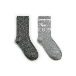 Scallop Edge Snowflake Reindeer Crew Sock 2-Pack