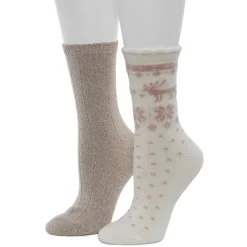 Scallop Edge Snowflake Reindeer Crew Sock 2-Pack
