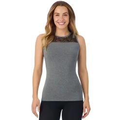 Softwear With Stretch Crew Neck Tank With Lace