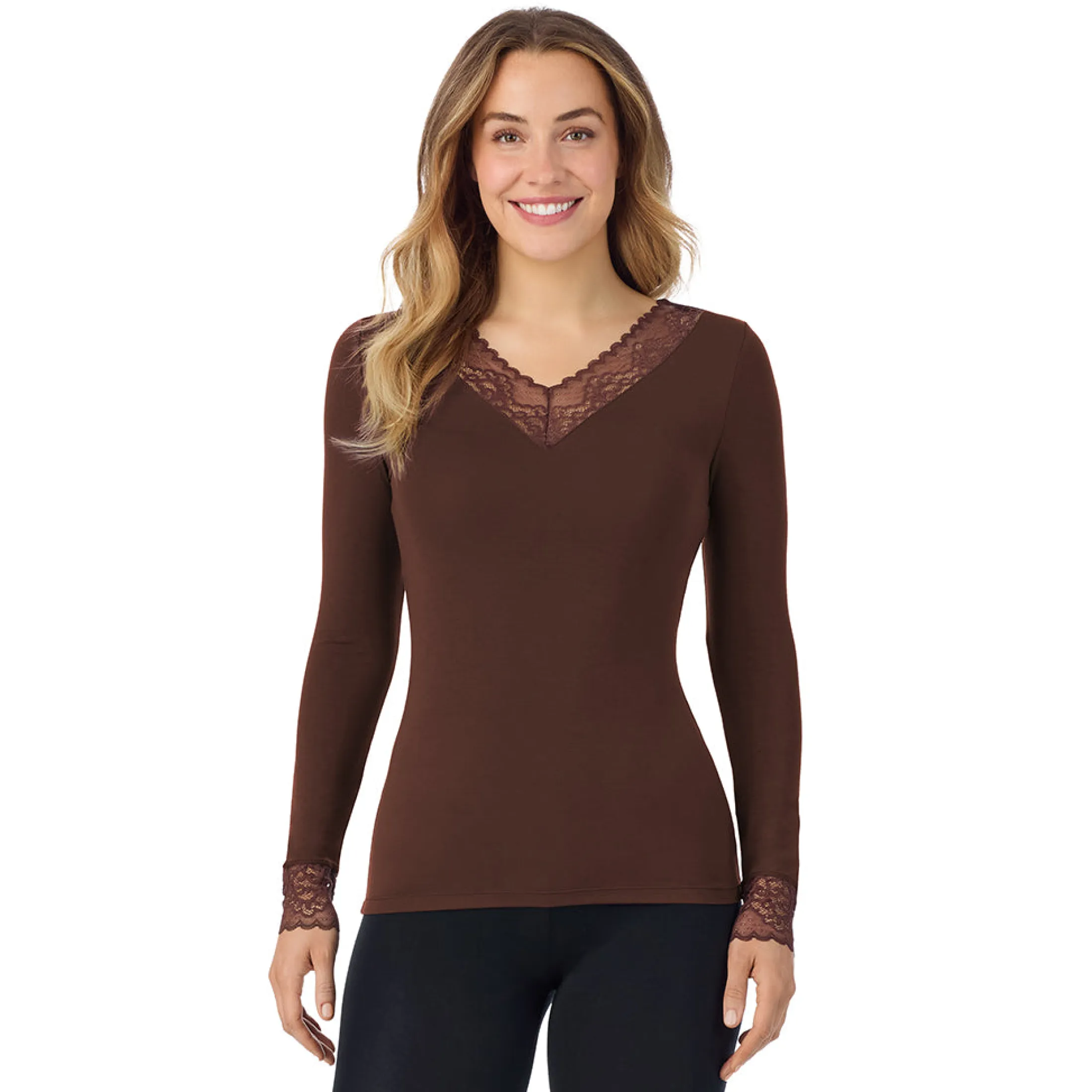 Softwear With Stretch Long Sleeve V-Neck With Lace