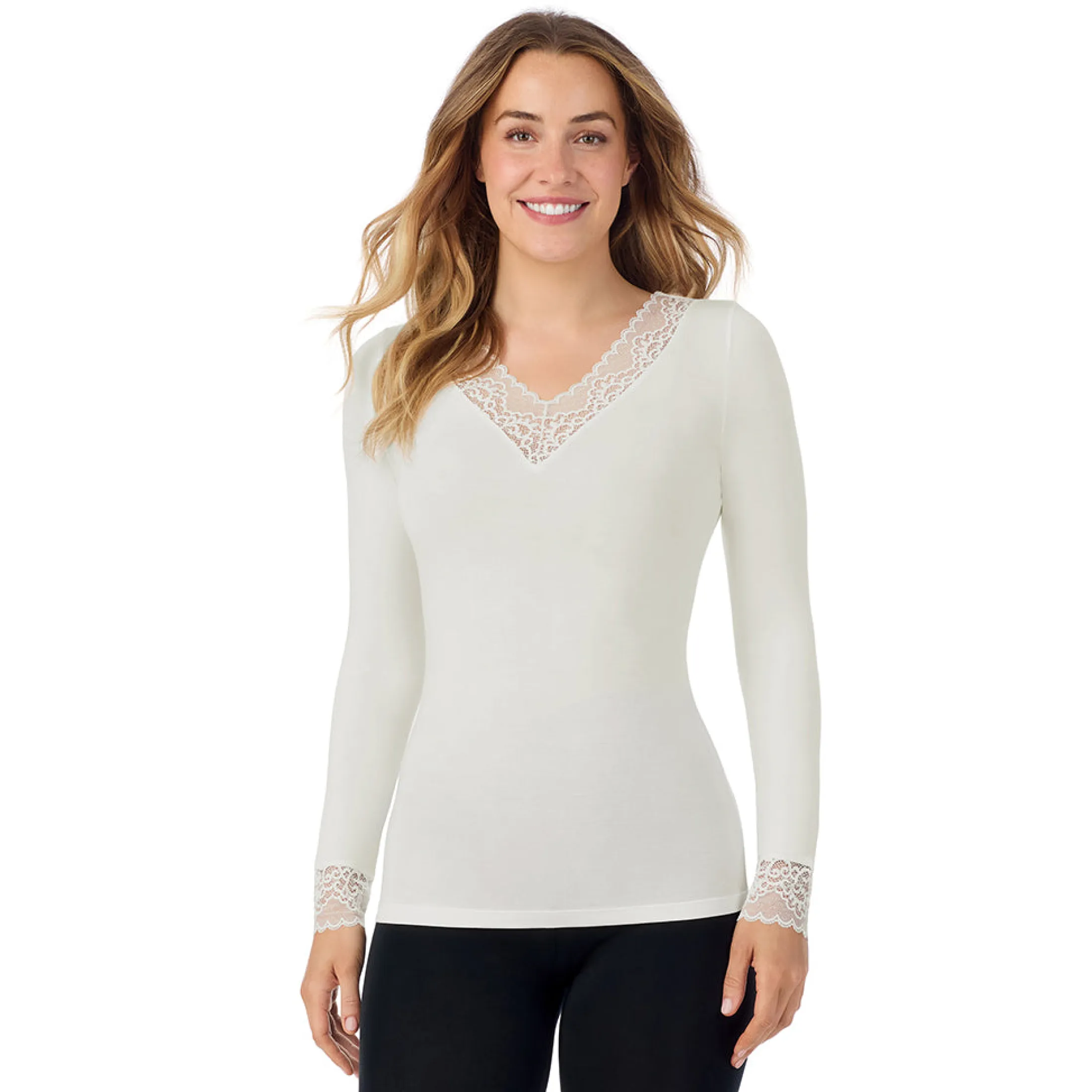 Softwear With Stretch Long Sleeve V-Neck With Lace