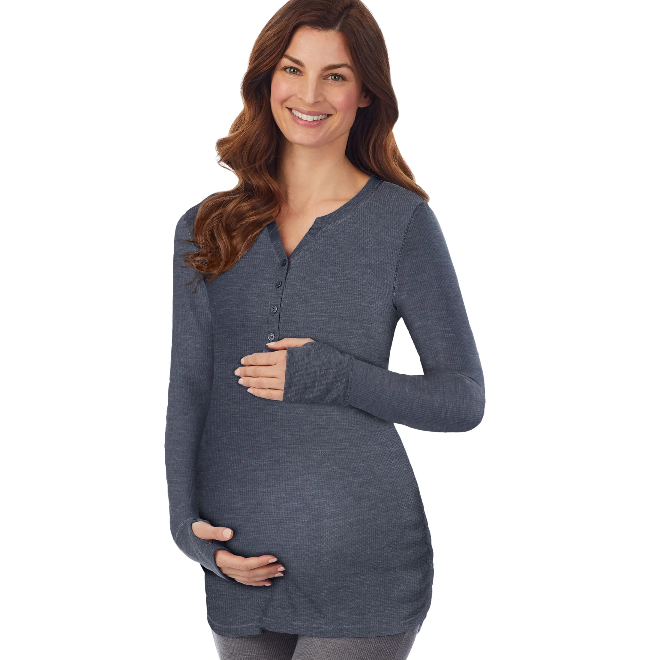 Stretch Thermal Maternity Long Sleeve Split V-Neck Henley