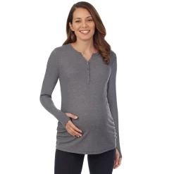 Stretch Thermal Maternity Long Sleeve Split V-Neck Henley