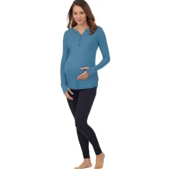 Stretch Thermal Maternity Long Sleeve Split V-Neck Henley
