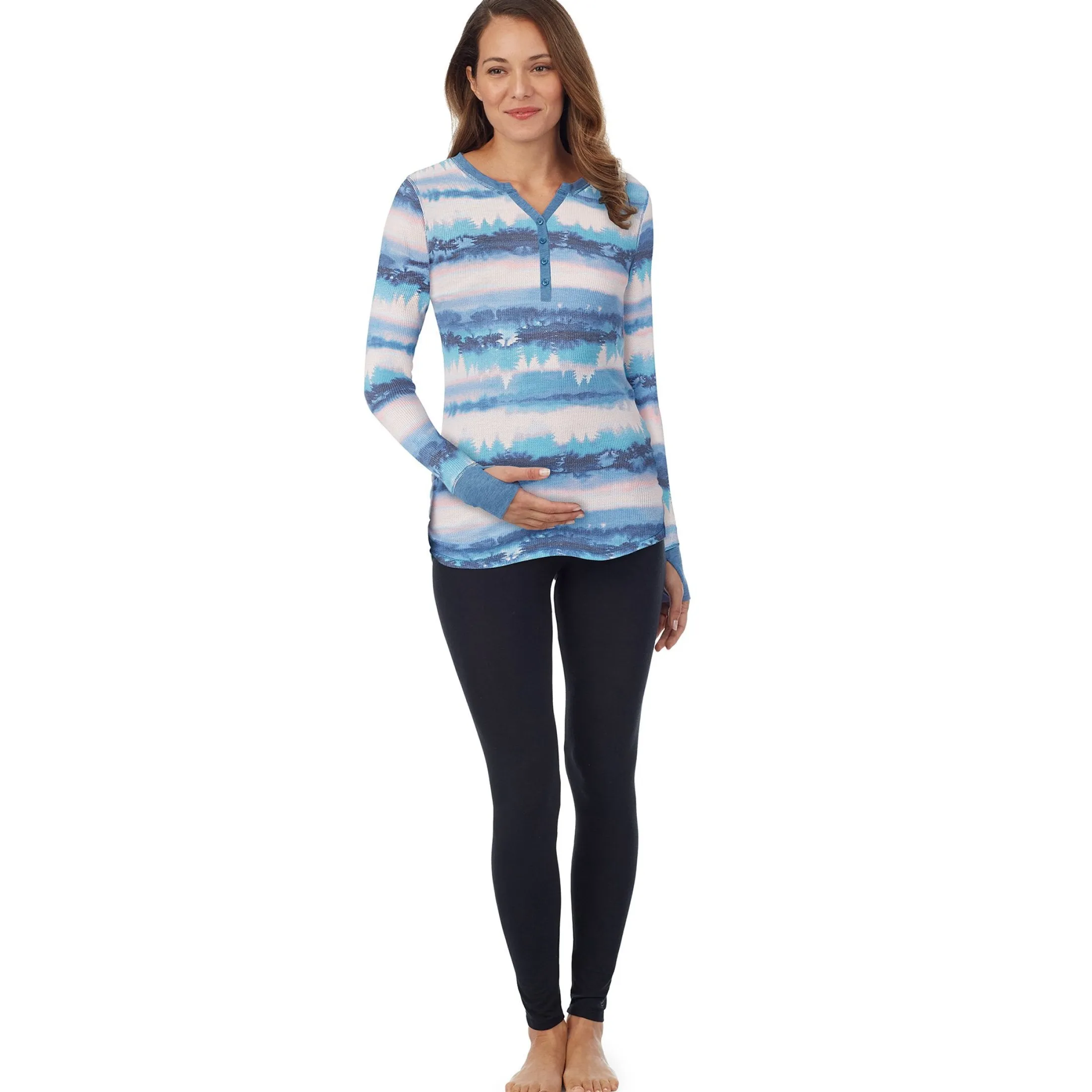 Stretch Thermal Maternity Long Sleeve Split V-Neck Henley