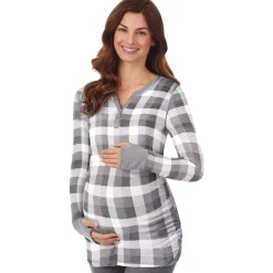 Stretch Thermal Maternity Long Sleeve Split V-Neck Henley