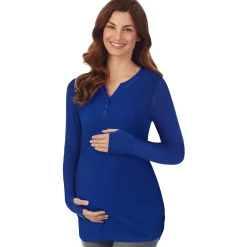 Stretch Thermal Maternity Long Sleeve Split V-Neck Henley