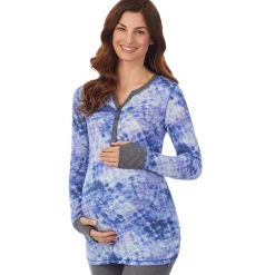 Stretch Thermal Maternity Long Sleeve Split V-Neck Henley