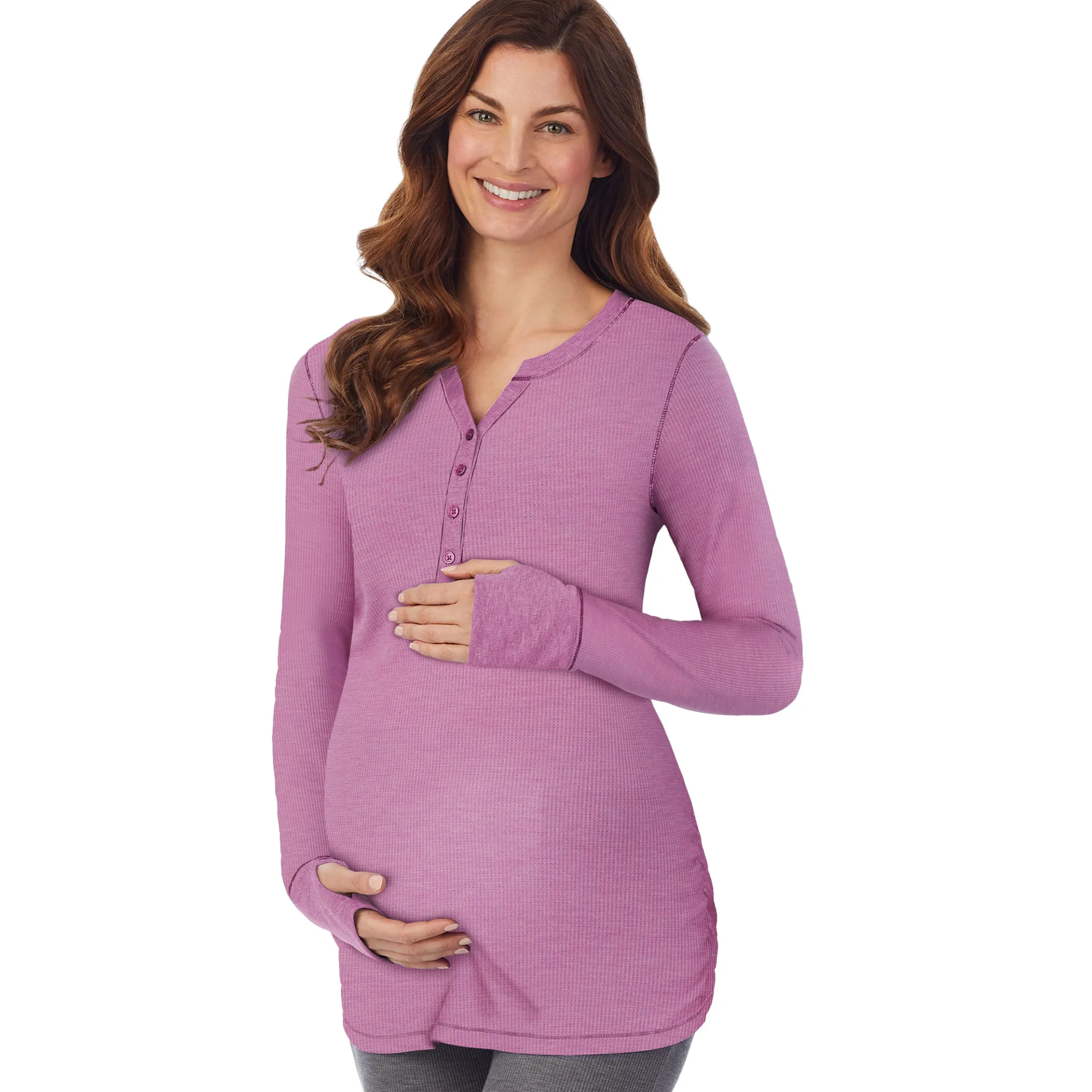 Stretch Thermal Maternity Long Sleeve Split V-Neck Henley