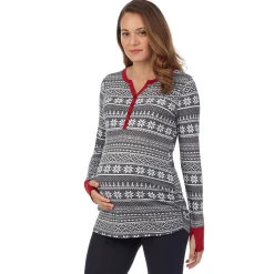 Stretch Thermal Maternity Long Sleeve Split V-Neck Henley