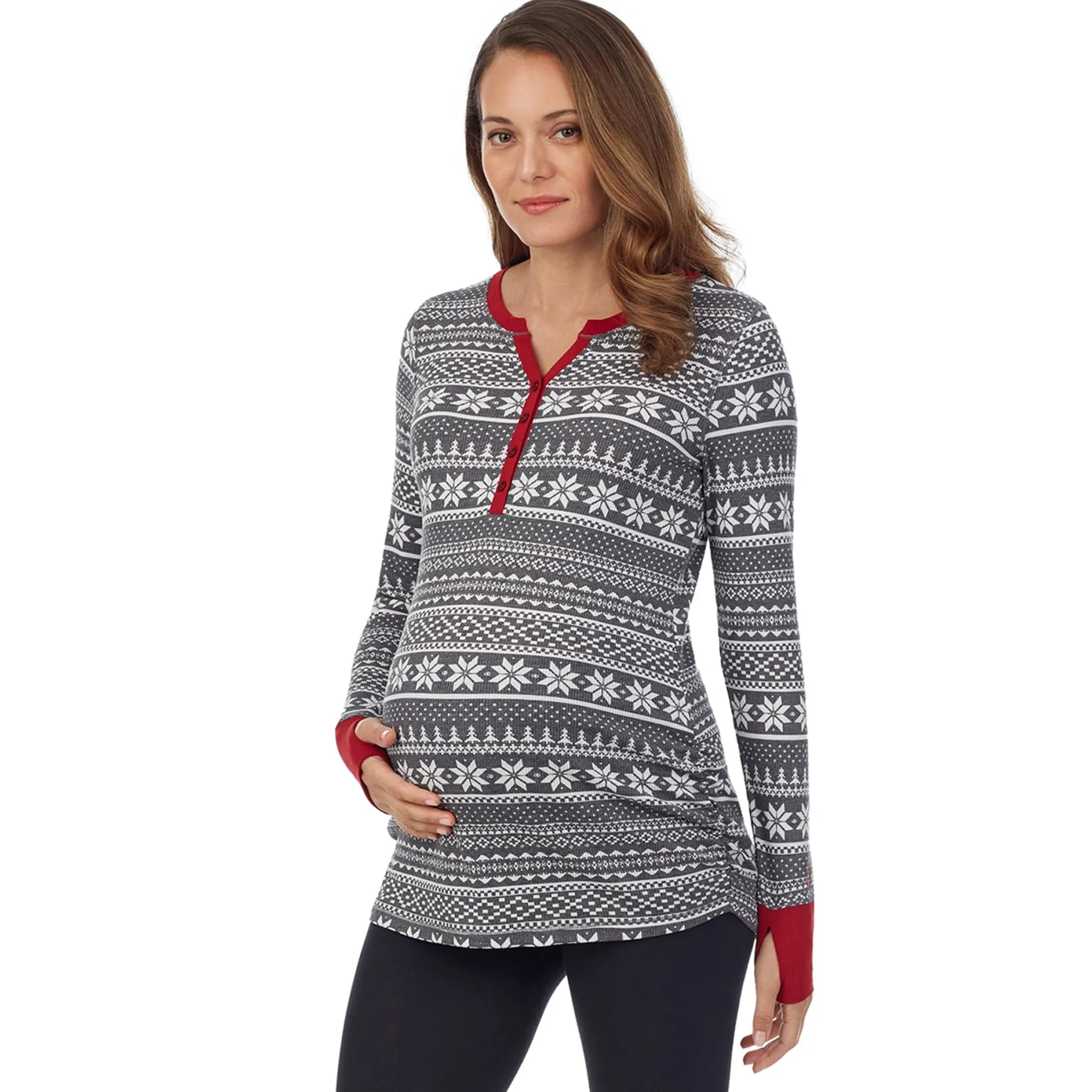 Stretch Thermal Maternity Long Sleeve Split V-Neck Henley