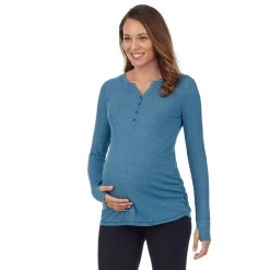 Stretch Thermal Maternity Long Sleeve Split V-Neck Henley
