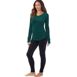 Stretch Velour Long Sleeve V-Neck