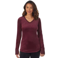 Stretch Velour Long Sleeve V-Neck