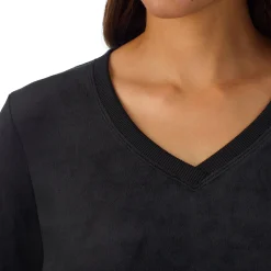 Stretch Velour Long Sleeve V-Neck