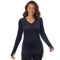 Stretch Velour Long Sleeve V-Neck