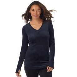 Stretch Velour Long Sleeve V-Neck