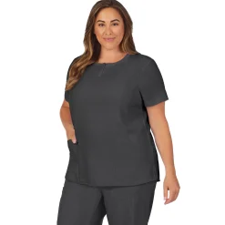 Womens Scrub Henley Neck Top with Side Pockets PLUS